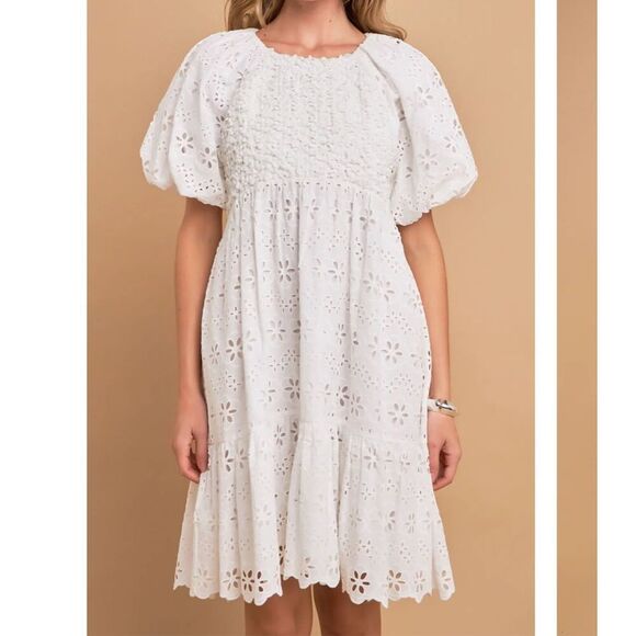 English factory NWT premium knit and embroidery combo dress eyelet size large - Picture 2 of 14